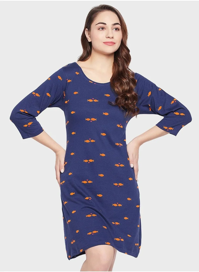 Clovia Printed Knitted Nightdress