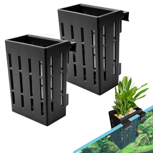 SANSEFERO Black Adjustable Water Plant Holder Pot Cup for Aquarium Fish Tank Decoration and Aquascape Aquaponic Plant Growing Landscape Plants Cup Decoration Hanging Type (Pack of 2) - Image 1