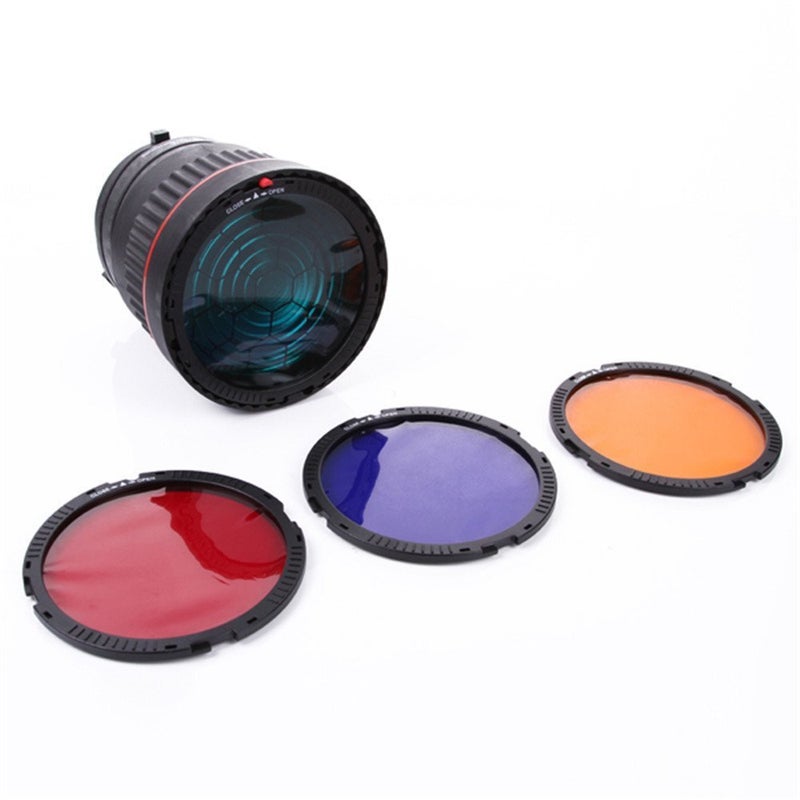 Foto4easy 10X Studio Light Focus Mount Lens Adjust for Flash LED Light with 4 Color Filters