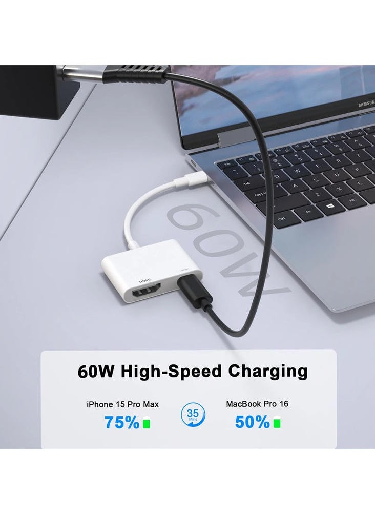 Typc-C to HDMI converter head, USB-C to HDMI video interface, with charging port, suitable for iPhone, iPad, Samsung, Xiaomi, windows ，MacBook ， laptop， etc.
