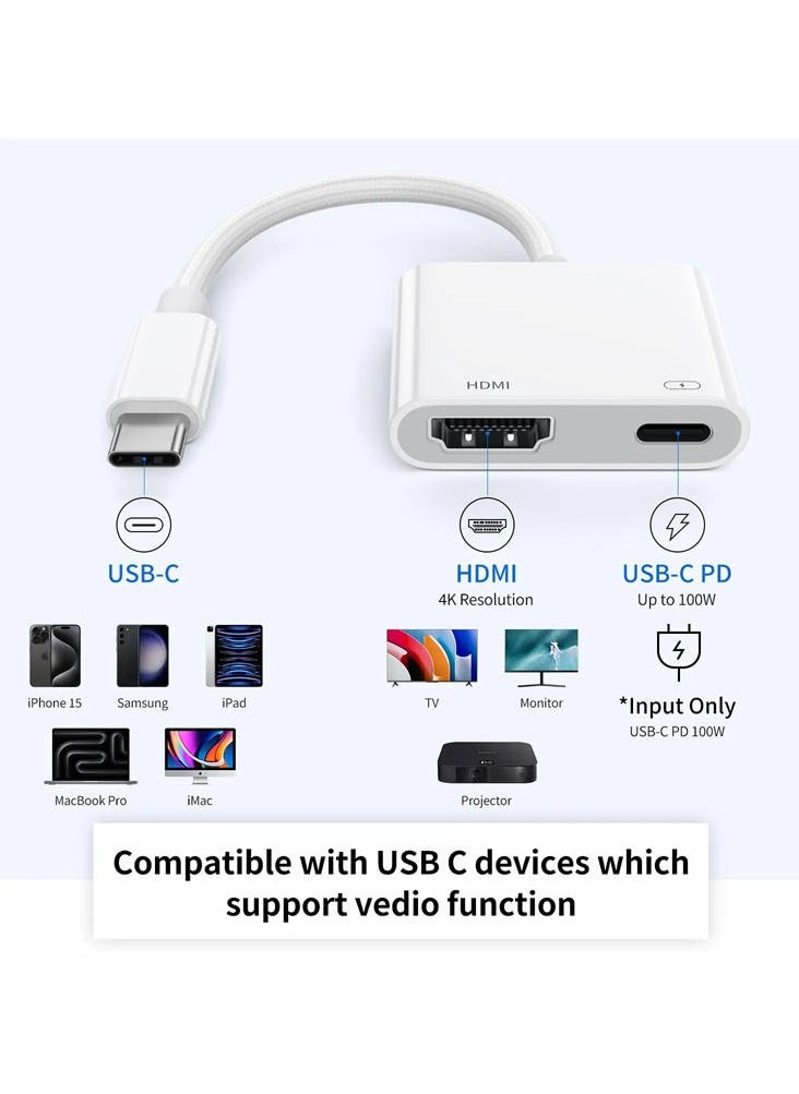 Typc-C to HDMI converter head, USB-C to HDMI video interface, with charging port, suitable for iPhone, iPad, Samsung, Xiaomi, windows ，MacBook ， laptop， etc.