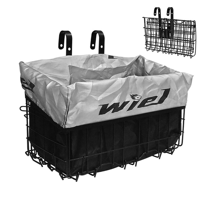 Wiel Bike Basket with Black Liner Rainproof Cover, Folding Steel Bicycle Basket Easy Install to Front Handlebar or Rear Rack, Heavy-Duty Metal Wire Bearing 33 lbs for Commuter Grocery Shopping Picnic - Image 1