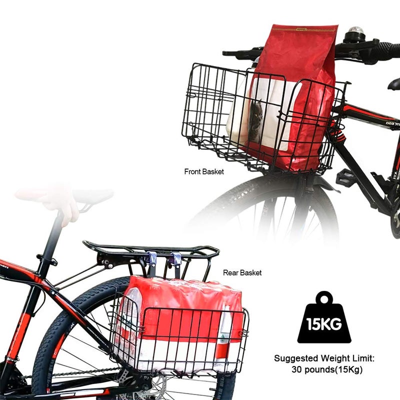 Wiel Bike Basket with Black Liner Rainproof Cover, Folding Steel Bicycle Basket Easy Install to Front Handlebar or Rear Rack, Heavy-Duty Metal Wire Bearing 33 lbs for Commuter Grocery Shopping Picnic - Image 4