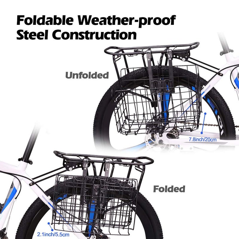 Wiel Bike Basket with Black Liner Rainproof Cover, Folding Steel Bicycle Basket Easy Install to Front Handlebar or Rear Rack, Heavy-Duty Metal Wire Bearing 33 lbs for Commuter Grocery Shopping Picnic - Image 5