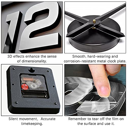 CUGBO DIY Wall Clock Modern Large 3D Frameless Wall Clock Mirror Stickers Decor Home Office Living Room Bedroom Coffee Hall Bar Wall Decoration, Silver - Image 3