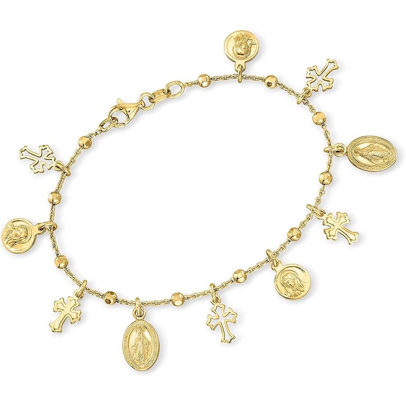 ROSS-SIMONS Italian 18kt Gold Over Sterling Religious Charm Bracelet - Image 1