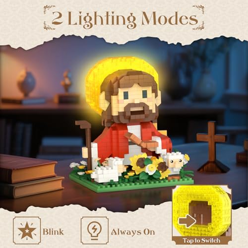 Vziimo Jesus and Flowers Building Set Little Jesus Figurines with Sunflower Sheep LED Halo Christian Toys Gifts for Adults Teens Age 14 689 PCS - Image 5