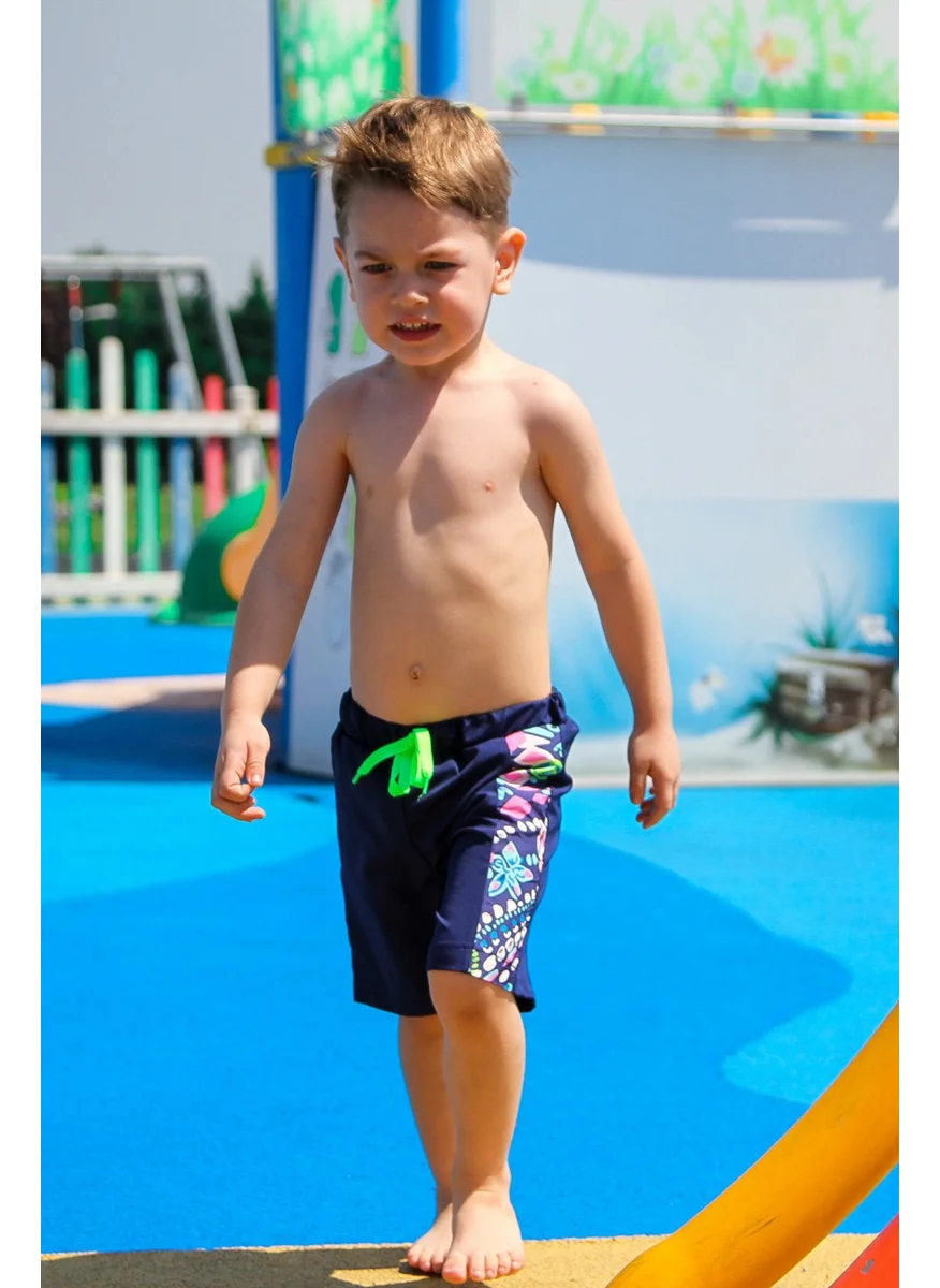 Marina Boys Navy Blue Pattern Detailed Design Kids Shorts B2202