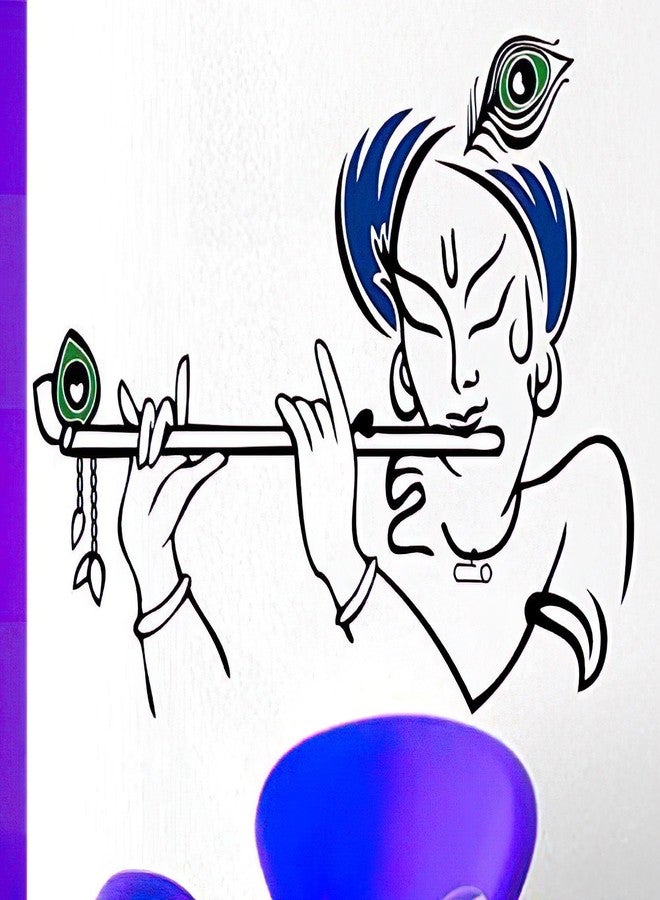 RNG Lord Krishna with Flute Cute Kid's Room God Wall Sticker (Vinyl, Medium Size, Black and Blue) - Image 1