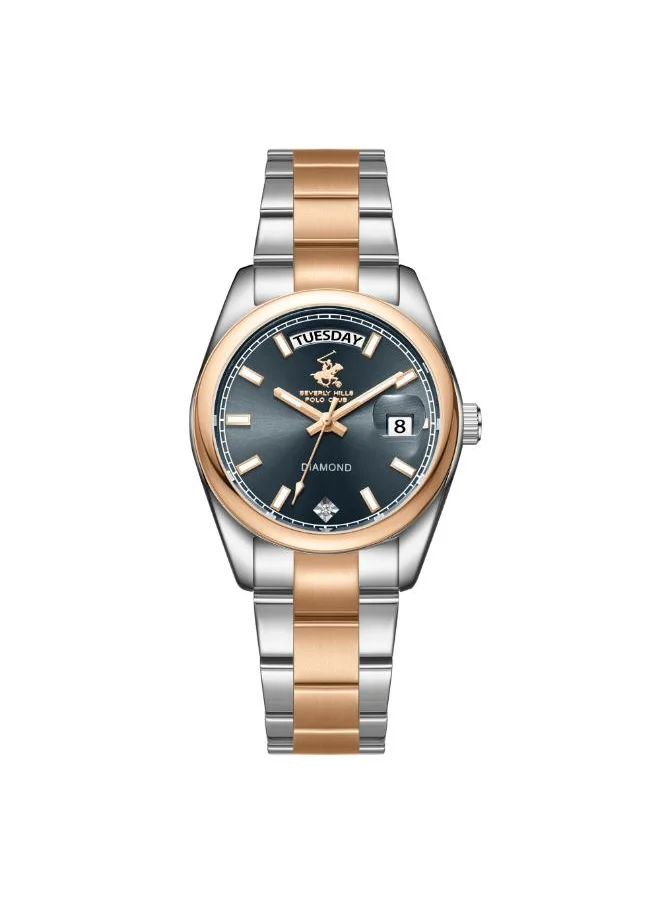 BEVERLY HILLS POLO CLUB BEVERLY HILLS POLO CLUB BP3709X.590 Women's Analog Display Watch & Metal Strap Silver/Rose Gold