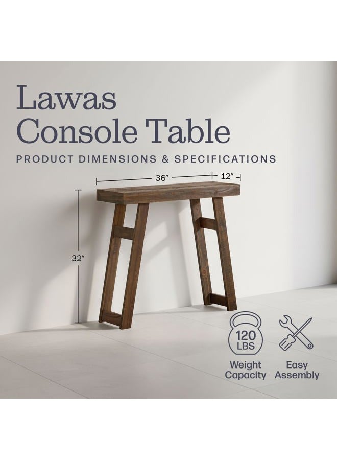 Alaterre Furniture طاولة كونسول خشبية صلبة من لواس - طاولة مدخل صغيرة حديثة بطول 36 بوصة - أثاث غرفة معيشة سهل التجميع لوضعها خلف الأريكة أو في المدخل أو الممر (بني) - Image 3