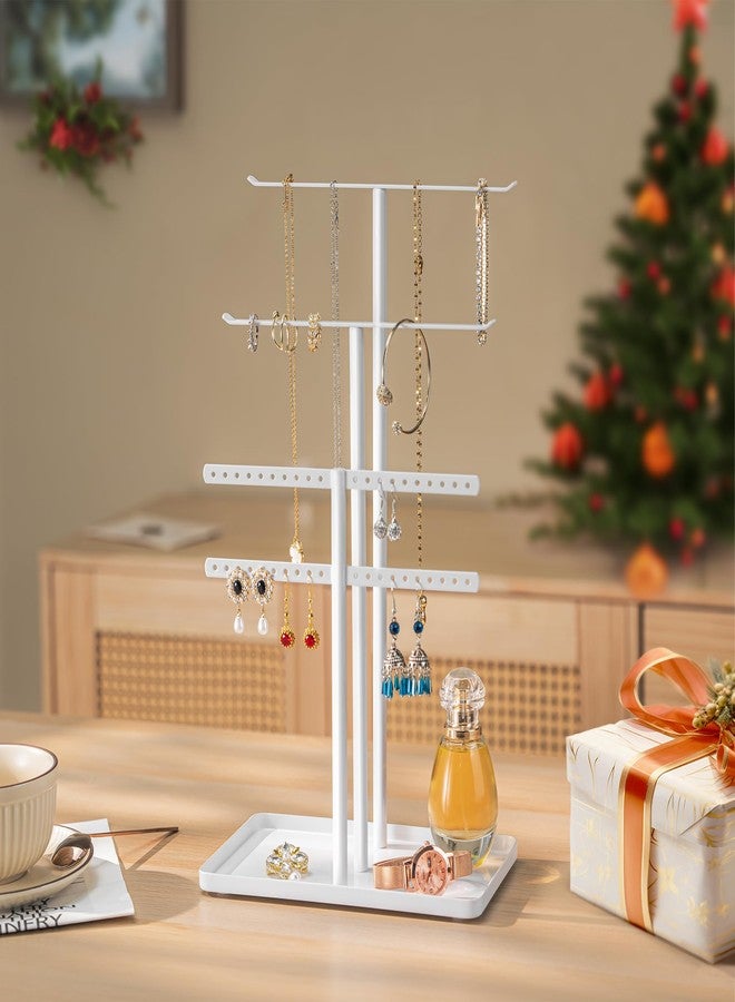 pickpiff Jewelry Stand Organizer, 14.5" Tall Sturdy Metal, 3-TierJewelry Holder for Necklace, Earring, Bracelet, Ring, Hanger for Display and Storage, Aesthetic Room Decor, White - Image 2