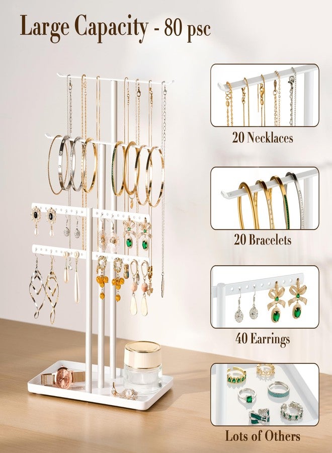 pickpiff Jewelry Stand Organizer, 14.5" Tall Sturdy Metal, 3-TierJewelry Holder for Necklace, Earring, Bracelet, Ring, Hanger for Display and Storage, Aesthetic Room Decor, White - Image 3