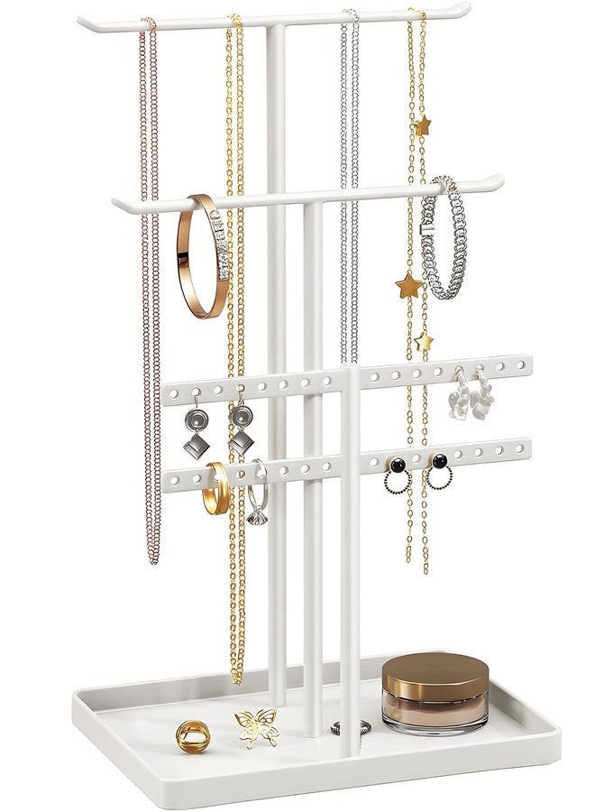 pickpiff Jewelry Stand Organizer, 14.5" Tall Sturdy Metal, 3-TierJewelry Holder for Necklace, Earring, Bracelet, Ring, Hanger for Display and Storage, Aesthetic Room Decor, White - Image 1