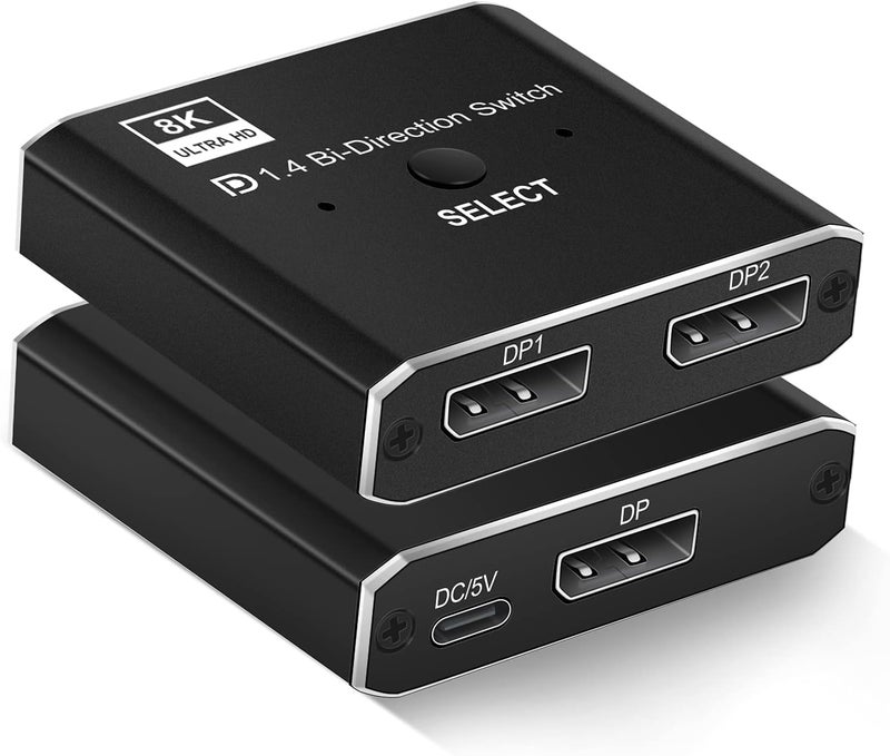 COOLCOLD Displayport Switch, 8K@30Hz Bi-Directional DP 1.4 Switcher, Two-Way DP Switch Selector Box 2x1 or 1x2, 4K@120Hz Manual Display Port Splitter 2 in 1 Out (Black) - Image 1