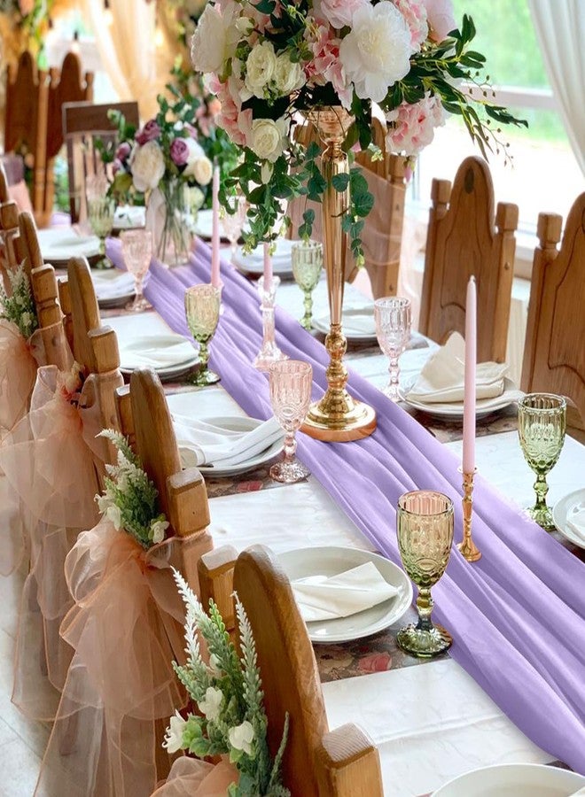 VZZNN 10 Pack Chiffon Table Runners,Wedding Table Runner,Romantic Tulle Table Runner,Purple Sheer Fabric for Wedding Bridal Tea Party Baby Shower Birthday Party Table Decorations(Light Purple 120 x 12 in) - Image 5