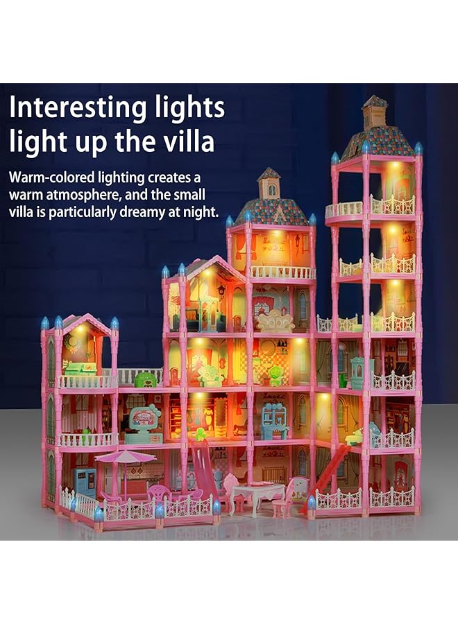 رايتشر بيت الدمية، 6 طوابق، 25 غرفة، بيت الدمية للبنات مع دميتين، أثاث وإكسسوارات، بيت الأحلام، بيوت الدمى، هدايا للبنات، بيت الدمية، بيت اللعب، ألعاب للبنات من عمر 6 إلى 12 عامًا (494 قطعة) - Image 3