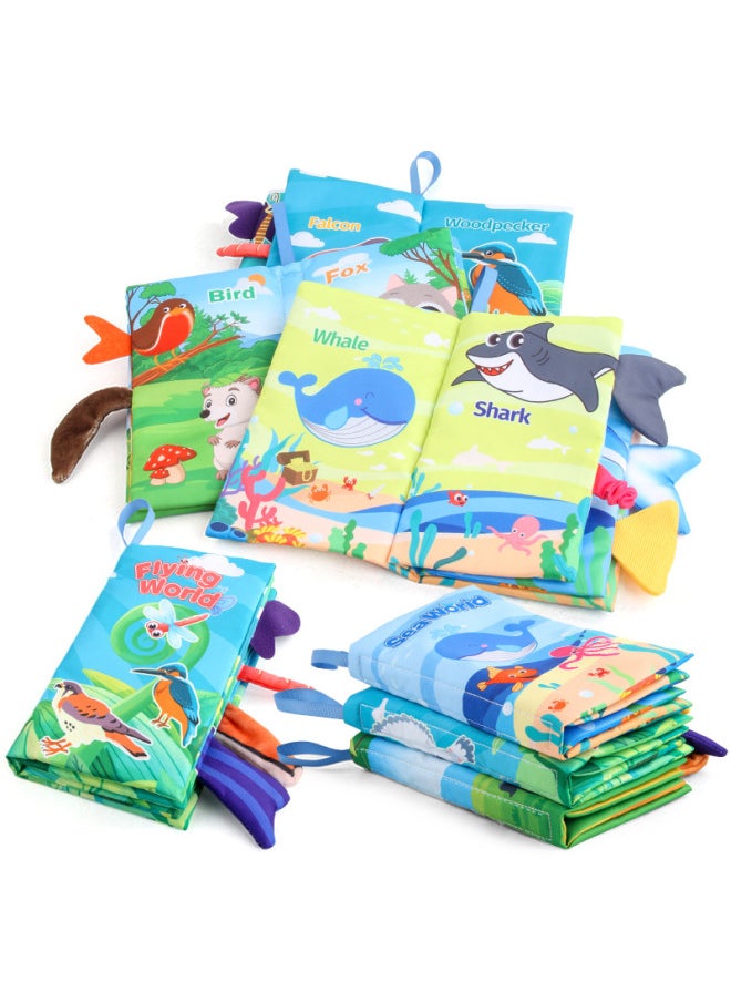 Generic - Early Education Tear-free Paper Forest Animal Tail Cloth Book Infant English Marine Animal Tail Cloth-Color:Sea, Land And Air 3 Books 1 Set 111.6G - Image 1