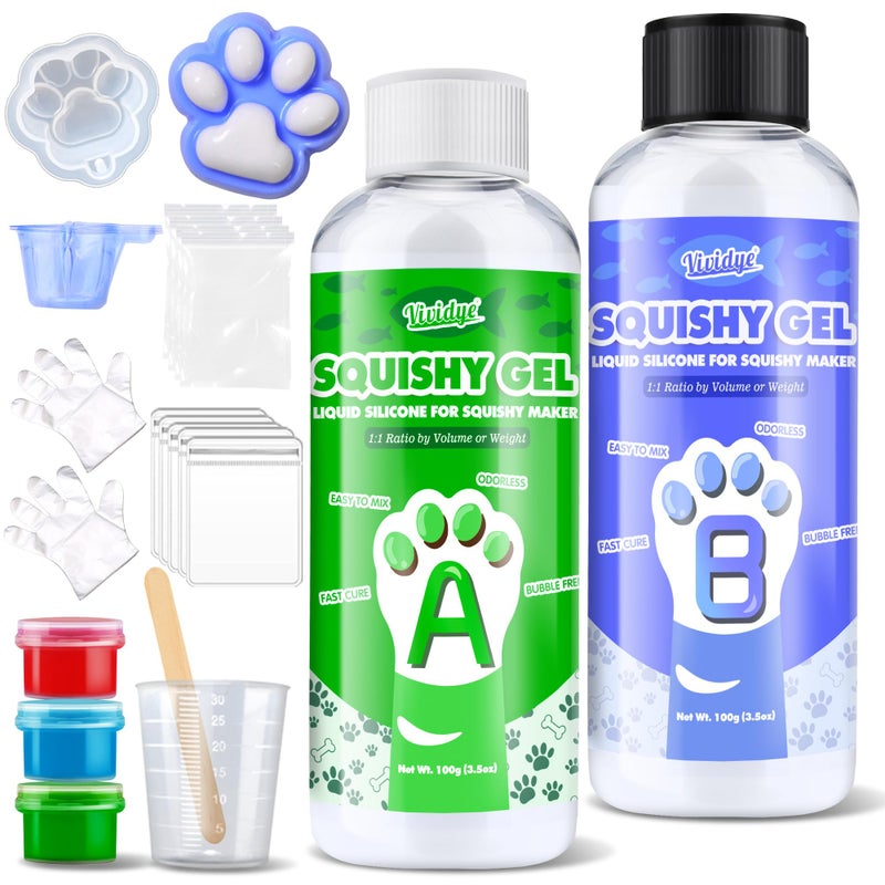 Silicone for Taba Squishy Kit 200g FastCure Liquid Silicone Squishy Maker with 11 AB Ratio Super Soft Silicone Rubber Making Kits for Cat Paw Casting DIY Stress Relief Gifts for Beginners