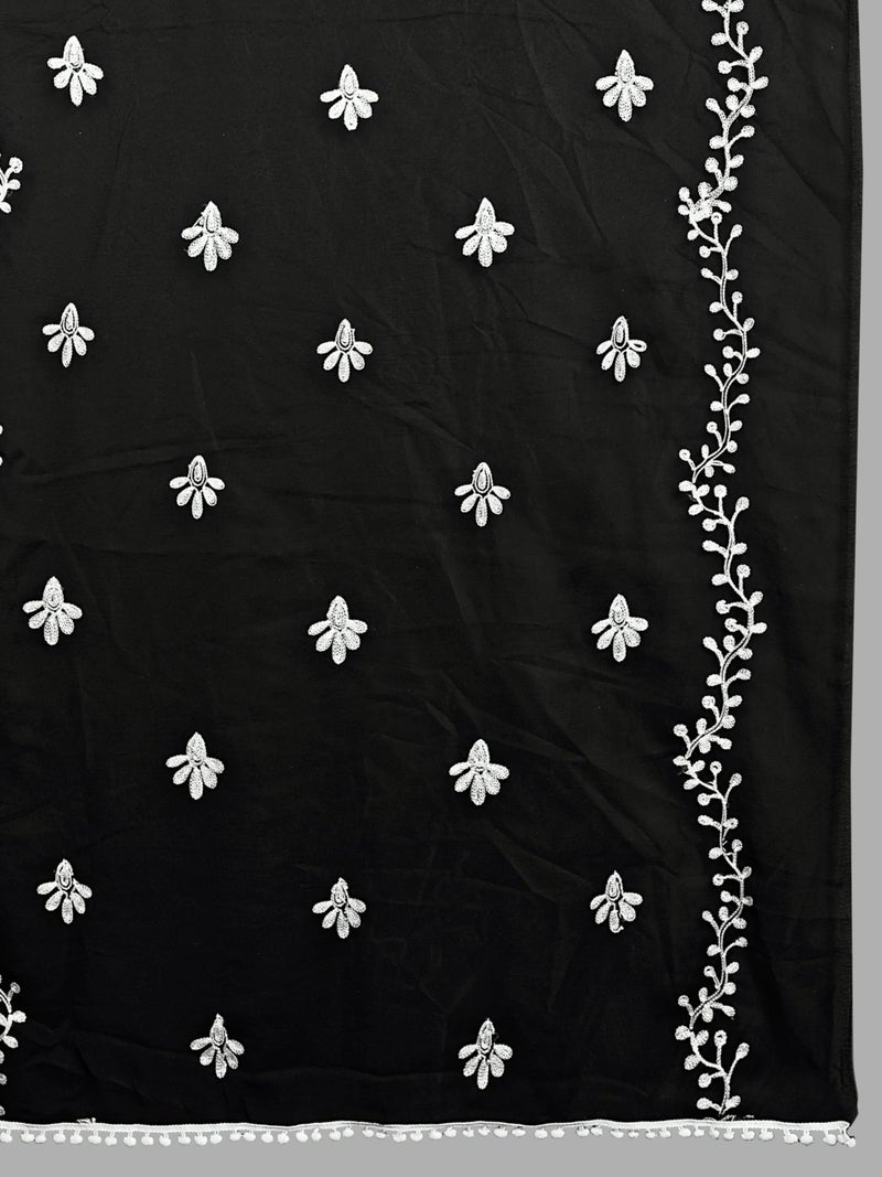 KEMZA Women's Chiffon Phulkari Floral Dupatta with Lace Border – Soft & Lightweight (BW) - Image 5