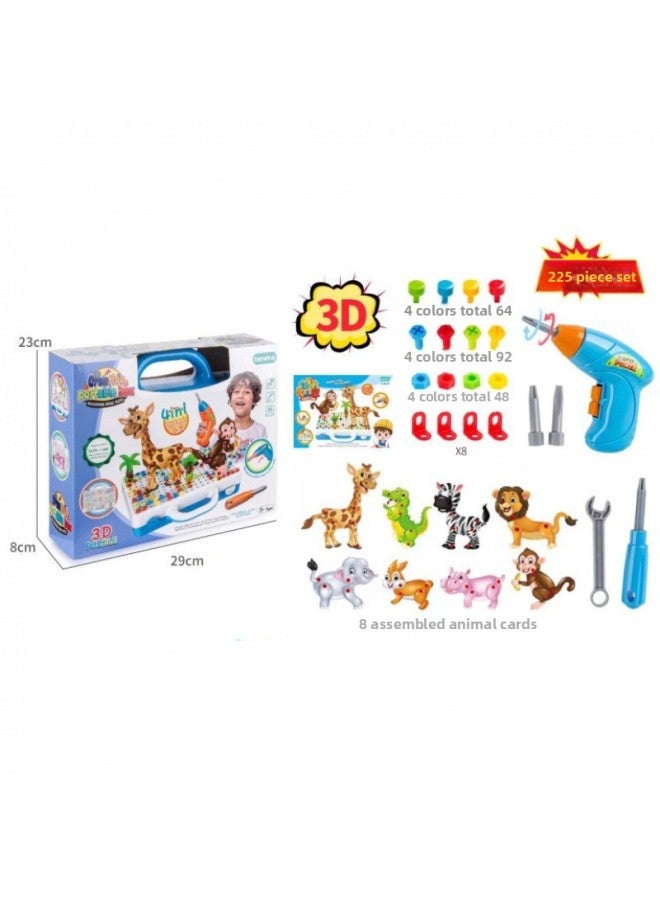 مثقاب يدوي ثلاثي الأبعاد تجميع 225 قطعة للأطفال DIY برغي تويست تجميع نمط الحيوان محاكاة أداة الحفر الكهربائية لعبة-اللون: افتراضي - Image 1