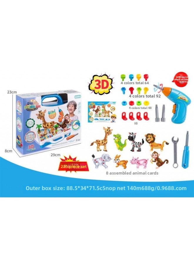 مثقاب يدوي ثلاثي الأبعاد تجميع 225 قطعة للأطفال DIY برغي تويست تجميع نمط الحيوان محاكاة أداة الحفر الكهربائية لعبة-اللون: افتراضي - Image 4
