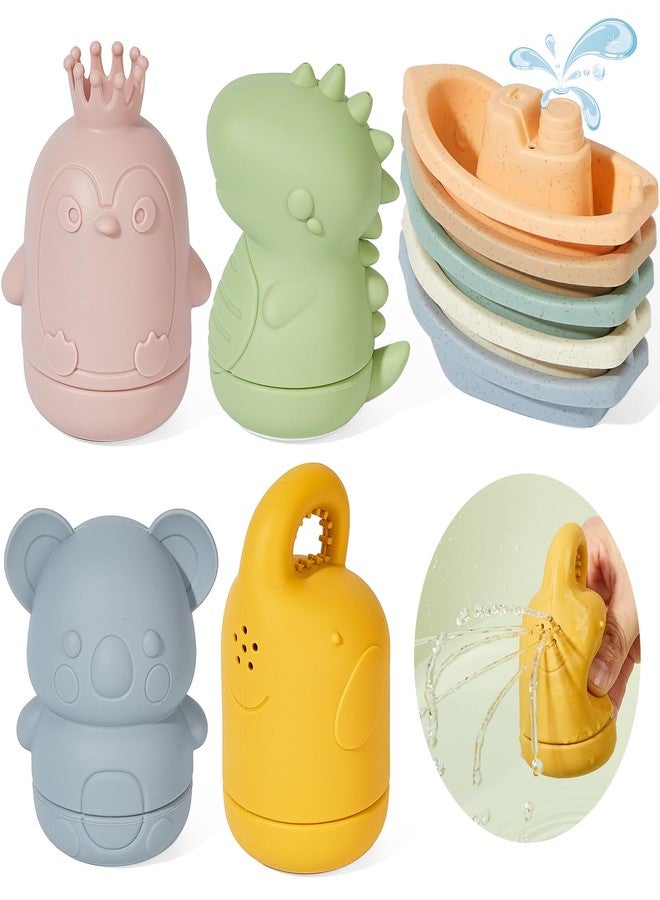 AMCHSURI Baby Bath Toys 9PCS Mold Free Bath Toys for Babies 6-12 Months Bathtub Water Toys with Easy Clean Silicone Bath Toy for Kids Ages 1-3 Safe Bath Boats, Baby Shower Birthday Gifts for Babies & Infant - Image 1