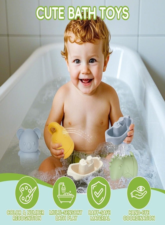 AMCHSURI Baby Bath Toys 9PCS Mold Free Bath Toys for Babies 6-12 Months Bathtub Water Toys with Easy Clean Silicone Bath Toy for Kids Ages 1-3 Safe Bath Boats, Baby Shower Birthday Gifts for Babies & Infant - Image 2