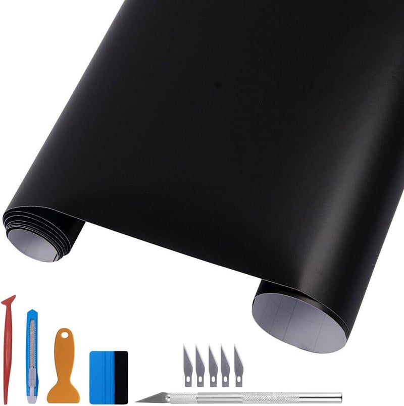 LZLRUN Matte Black Vinyl Wrap Self Adhesive Air Release Bubble - Outdoor Rated for Automotive Use - 5ft x 10ft Knife + Hand Tool - Image 1