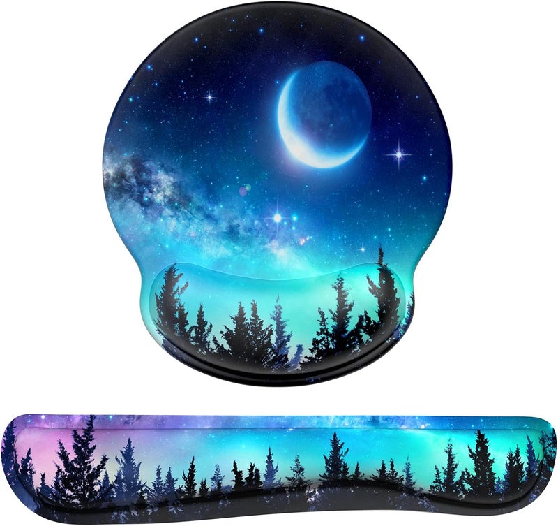 Dapesuom Keyboard Wrist Rest and Mouse Pad with Wrist Support, Cute Memory Foam Cushion for Keyboard and Mouse Set, Ergonomic Desktop Pad Rests with Non Slip Base for Easy Typing & Pain Relief, Moon - Image 1