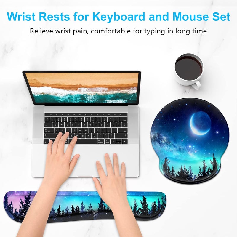 Dapesuom Keyboard Wrist Rest and Mouse Pad with Wrist Support, Cute Memory Foam Cushion for Keyboard and Mouse Set, Ergonomic Desktop Pad Rests with Non Slip Base for Easy Typing & Pain Relief, Moon - Image 2