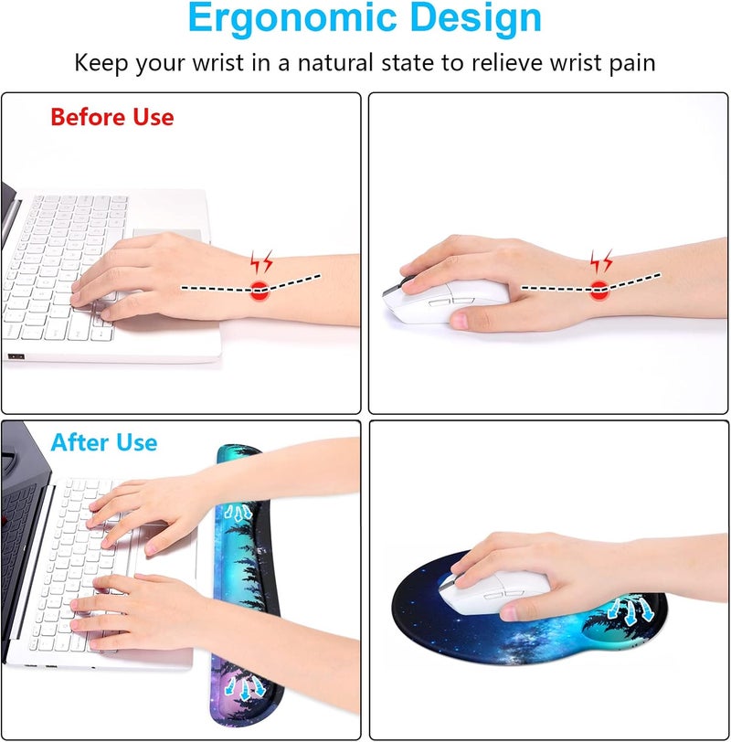 Dapesuom Keyboard Wrist Rest and Mouse Pad with Wrist Support, Cute Memory Foam Cushion for Keyboard and Mouse Set, Ergonomic Desktop Pad Rests with Non Slip Base for Easy Typing & Pain Relief, Moon - Image 4