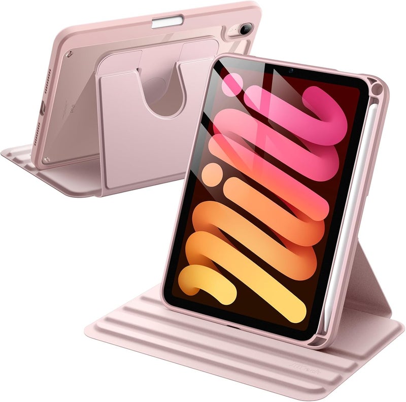 Jetech Rotating Case For Ipad Mini A17 Pro, 2024 Model, 7Th Generation / Mini 6 2021 Model, 6Th Generation , 360 Degree Rotation Protective Stand Cover Clear Back, Auto Wake/Sleep Pink - Image 1