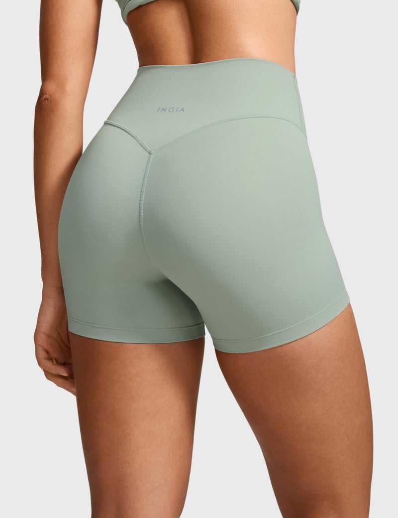 INGIA Womens High Waist No Front Seam Biker Shorts 4 Inches Running Volleyball Spandex Yoga Gym Workouts Mineral Medium - Image 2