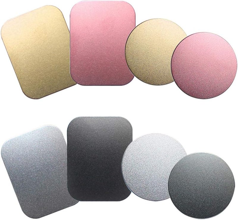 SENHAI 8 pcs Phone Car Mount Metal Plate with Adhesive for Magnetic Cradle-Less Mount, 4 Rectangular and 4 Round - Black, Silver, Gold, Rose Red Shop & home all-space compatible - Image 1