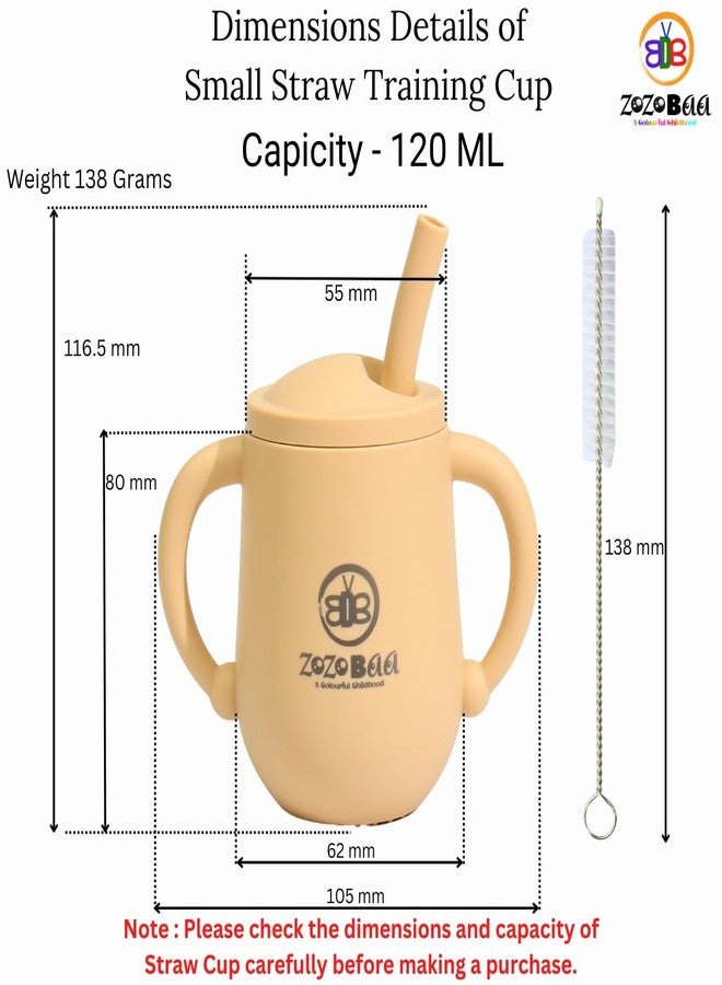 ZoZoBaa Small Silicone Drinking Training Sippy Cup/Glass with Straw, Lid & Easy Grip Handles for Toddlers| Unbreakable 3 in 1-Open,Feeding & Sipper Cup for Kids/Baby 6+ Month, Cream - 120 ML - Image 2
