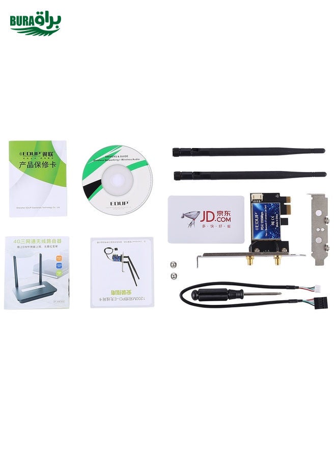 BURAQ EDUP EP-9620 2 in 1 AC1200Mbps 2.4GHz & 5.8GHz Dual Band PCI-E 2 Antenna WiFi Adapter External Network Card + Bluetooth  - Image 5