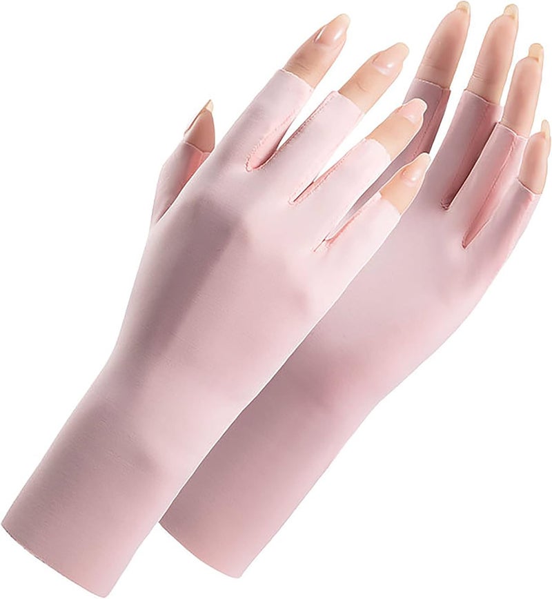 Fingerless Cooling Gloves: 2 Pairs Pink Black, UPF 50+ UV Protection, Breathable Ice Silk Fabric - Non-Slip Secure Grip, Lightweight Stretchy Design for Drivers Cyclists Outdoor Activities - Image 2