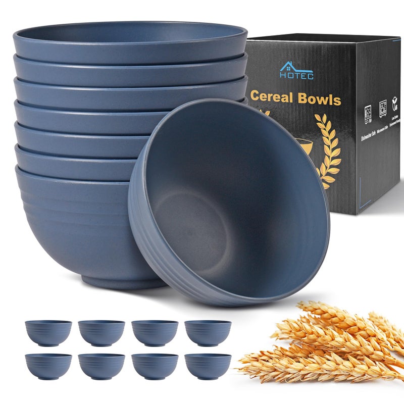 HOTEC BPA Free Unbreakable Wheat Straw Cereal Bowls - Microwave & Dishwasher Safe Soup and Salad Bowls, Set of 8, 26oz, Classic Blue - Image 1