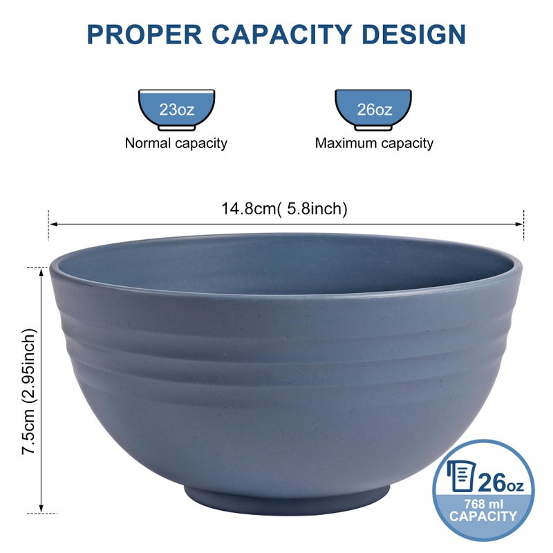 HOTEC BPA Free Unbreakable Wheat Straw Cereal Bowls - Microwave & Dishwasher Safe Soup and Salad Bowls, Set of 8, 26oz, Classic Blue - Image 2