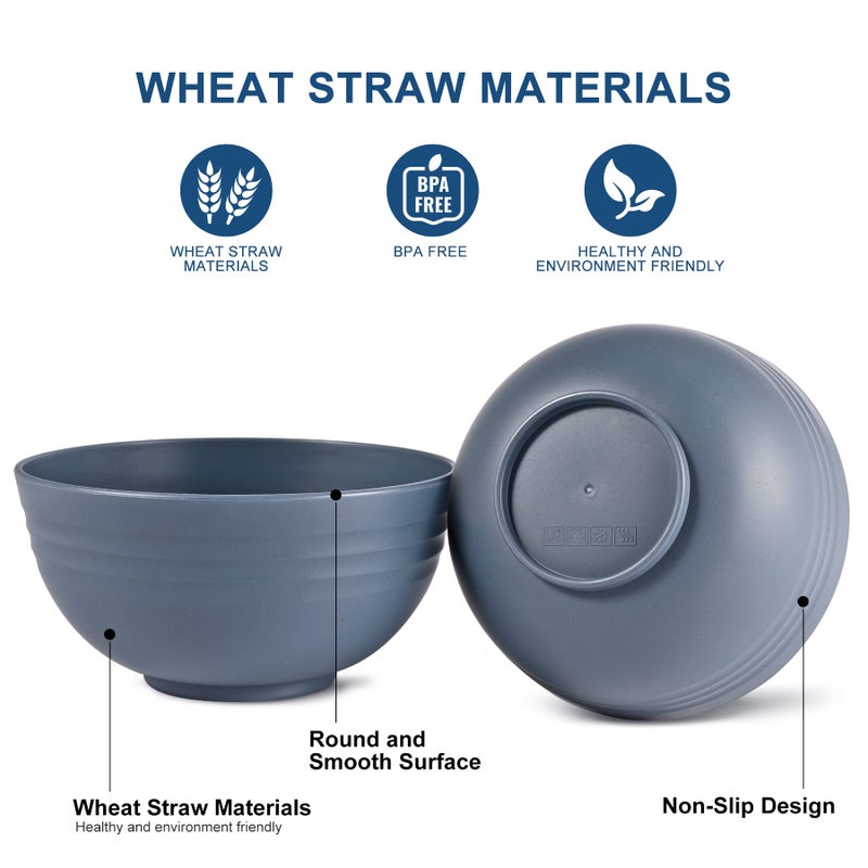 HOTEC BPA Free Unbreakable Wheat Straw Cereal Bowls - Microwave & Dishwasher Safe Soup and Salad Bowls, Set of 8, 26oz, Classic Blue - Image 3