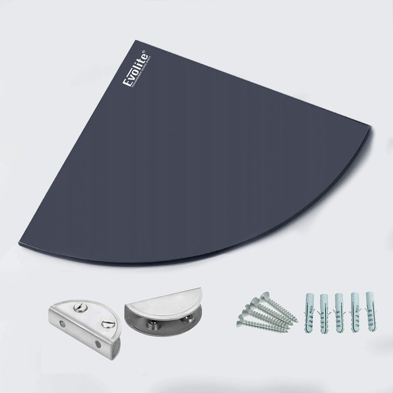 Evolite رف زجاجي زاوي أسود مقسى من إيفوليت للمطبخ والحمام ورفوف زجاجية متعددة الأغراض مع ملحقات تخزين مثبتة مع حوامل ملائمة - رف زجاجي مقسى بسمك 8 مم (9 × 9 بوصة) (عبوة من 1) - Image 2