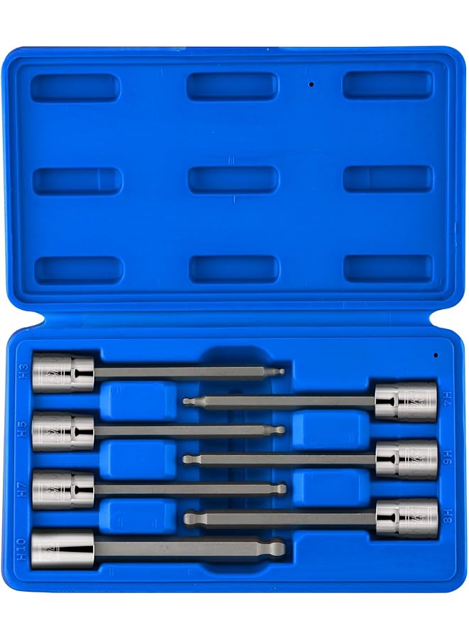 Neiko 10243A 3 8 Inch Drive Extra Long Ball End Hex Bit Socket Set Metric Sockets 3 8" Or 3 To 10 Mm S2 Steel 7 Piece Set - Image 1