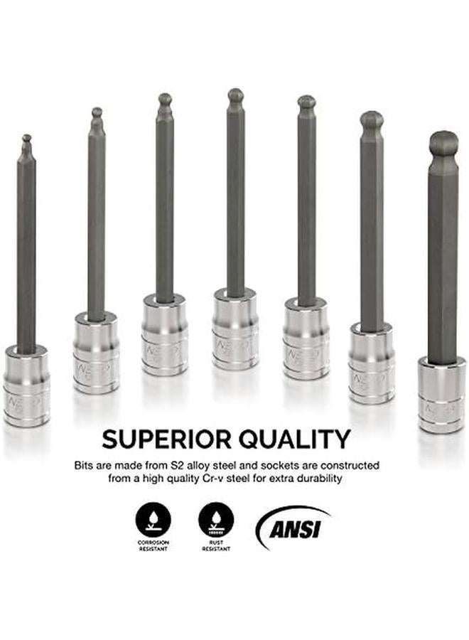 Neiko 10243A 3 8 Inch Drive Extra Long Ball End Hex Bit Socket Set Metric Sockets 3 8" Or 3 To 10 Mm S2 Steel 7 Piece Set - Image 2