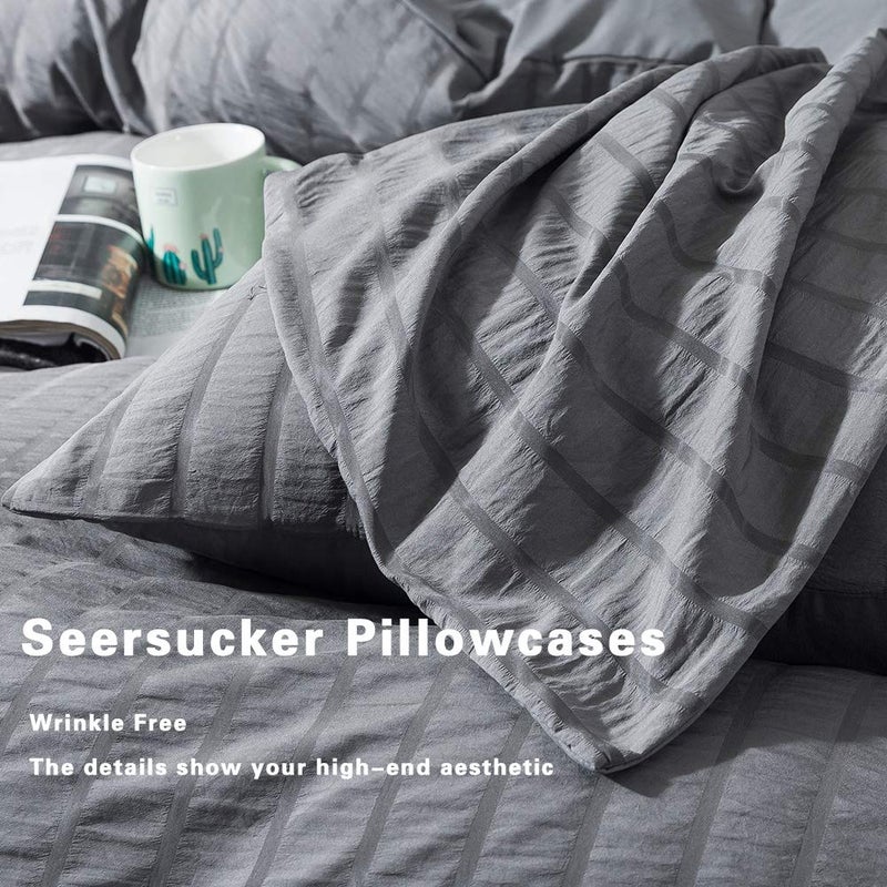 AveLom Seersucker Duvet Cover Set King Size (104 x 90 inches), 3 Pieces (1 Duvet Cover + 2 Pillow Cases), Dark Gray Ultra Soft Washed Microfiber, Textured Duvet Cover with Zipper Closure, Corner Ties - Image 5
