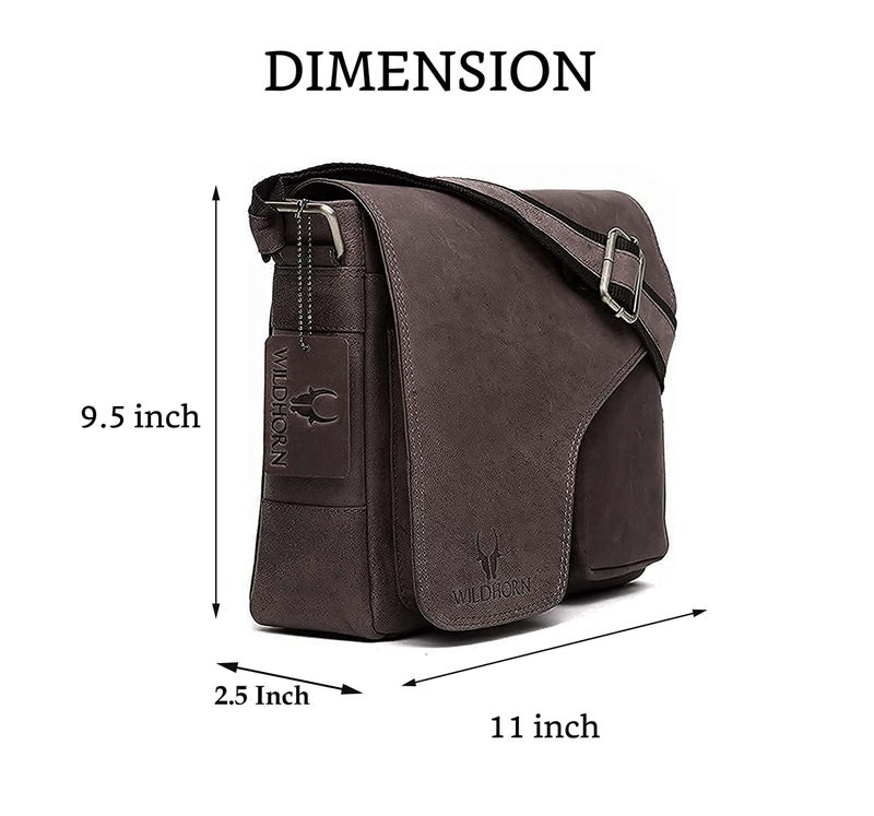 WildHorn Genuine Leather Messenger Bag for Men | Compact, Stylish & Durable | Flap Closure | Adjustable Strap | 1-Year Warranty - Image 3