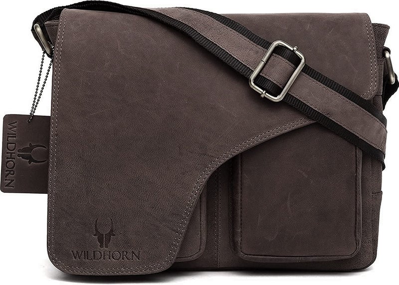 WildHorn Genuine Leather Messenger Bag for Men | Compact, Stylish & Durable | Flap Closure | Adjustable Strap | 1-Year Warranty - Image 1