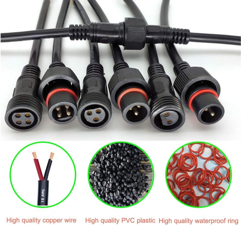 dstfuy Waterproof Connector 2 Wire,16AWG 2Pin Male Female Plug LED Connector with IP65,20CM Extension Cable for Car,LED Strip Lights (5Pairs) - Image 5