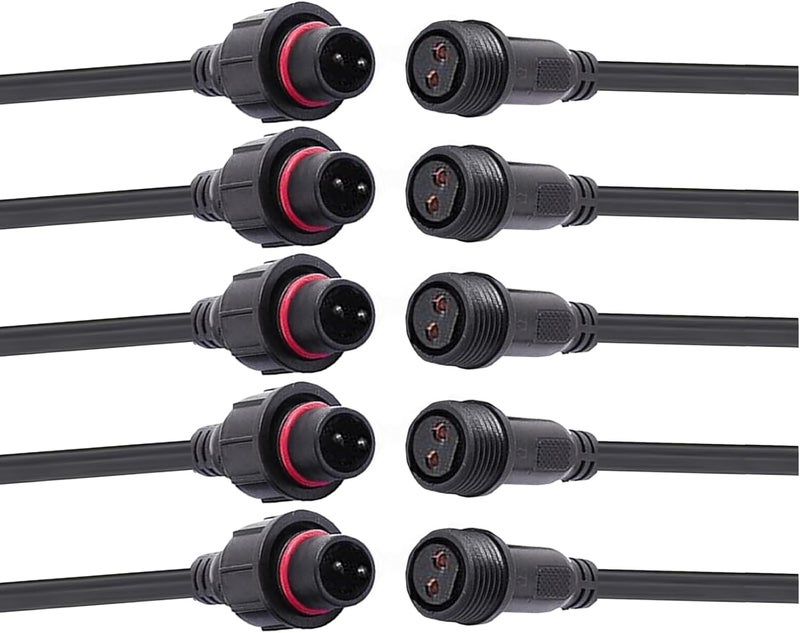 dstfuy Waterproof Connector 2 Wire,16AWG 2Pin Male Female Plug LED Connector with IP65,20CM Extension Cable for Car,LED Strip Lights (5Pairs) - Image 1
