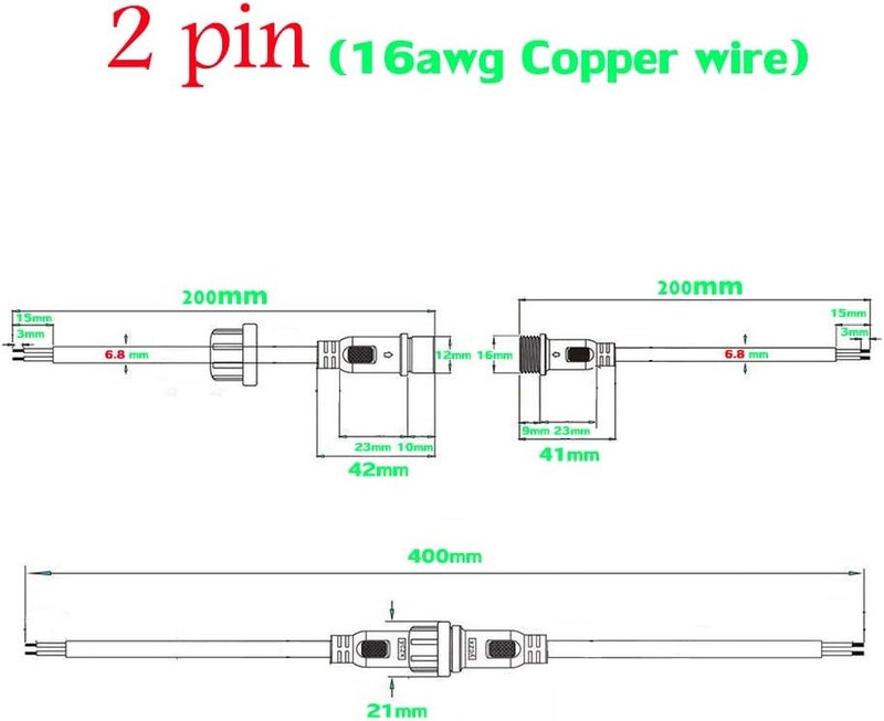 dstfuy Waterproof Connector 2 Wire,16AWG 2Pin Male Female Plug LED Connector with IP65,20CM Extension Cable for Car,LED Strip Lights (5Pairs) - Image 3